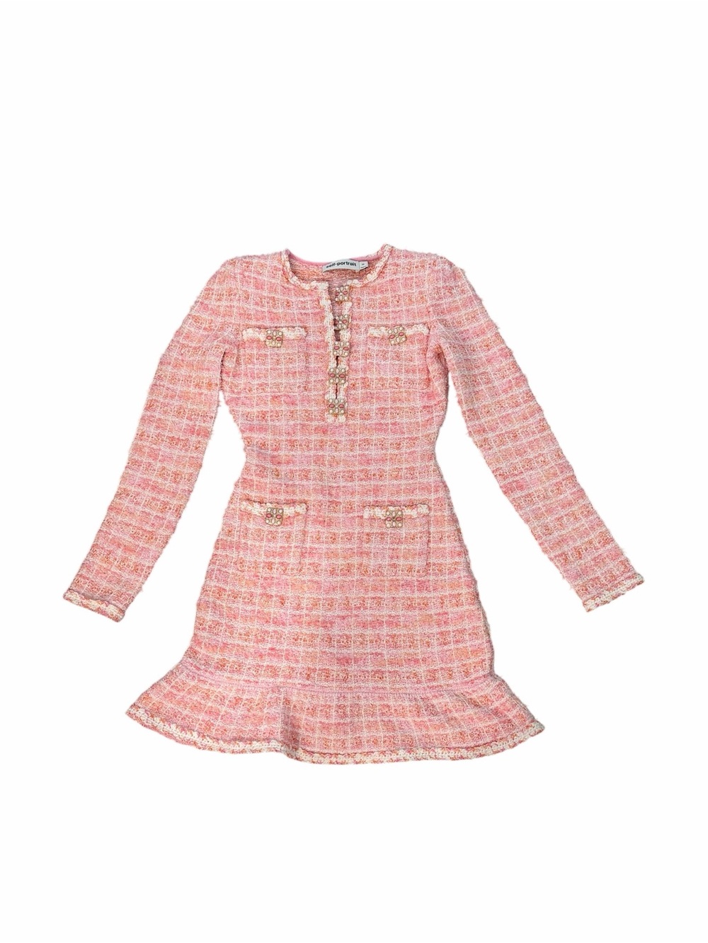 Self Portrait Tweed Long-Sleeve Dress with Decorative Buttons - Picture 6 of 7